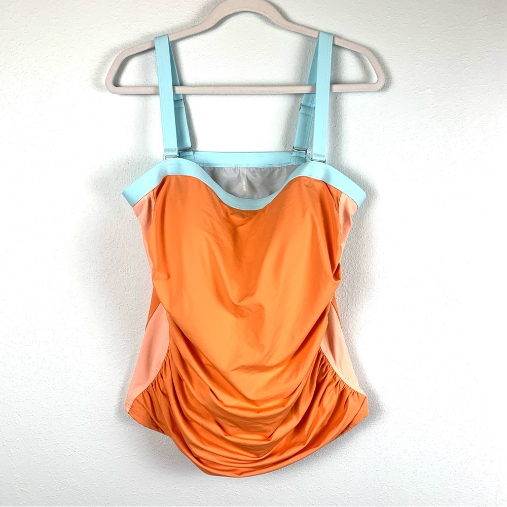 NWT Land’s End Orange/Blue Colorblock Convertible Bandeau Tankini Top, Size 18W